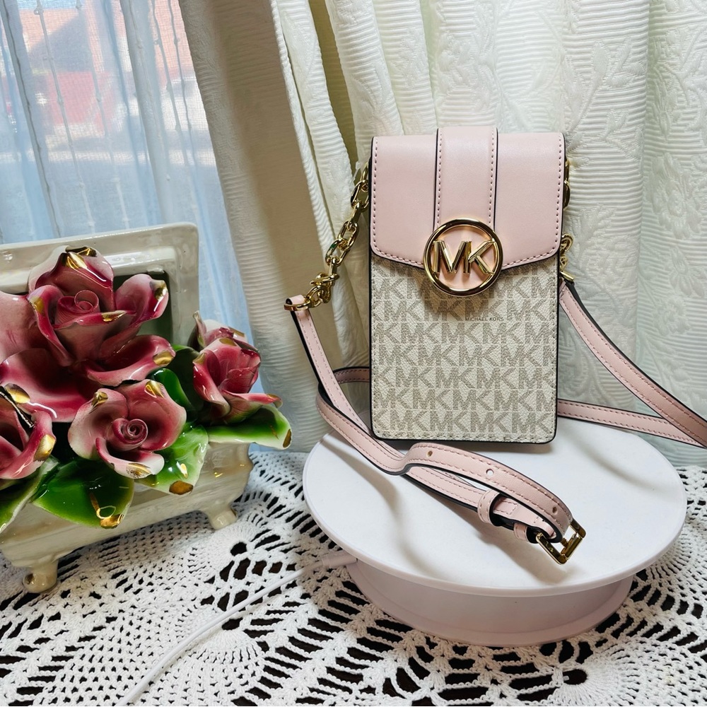 Michael Kors Original Carmen Small Smartphone Crossbody Bag Faux Leather Canvas